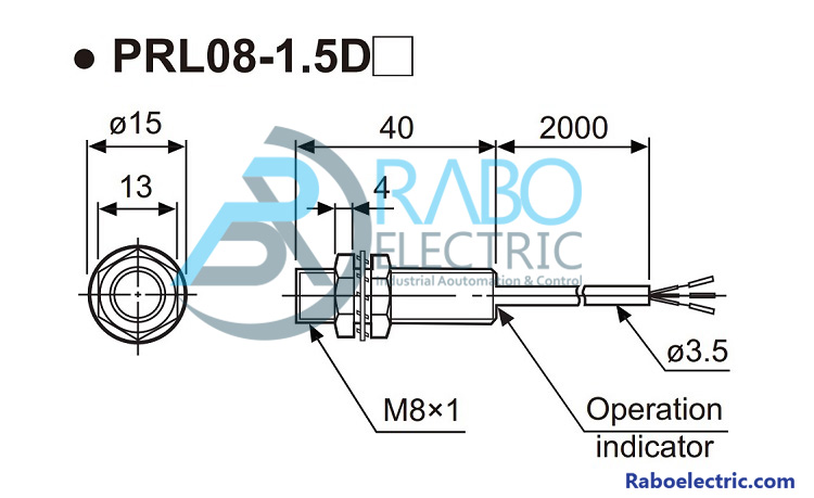 ابعاد سنسور PRL08-1.5D  آتونیکس