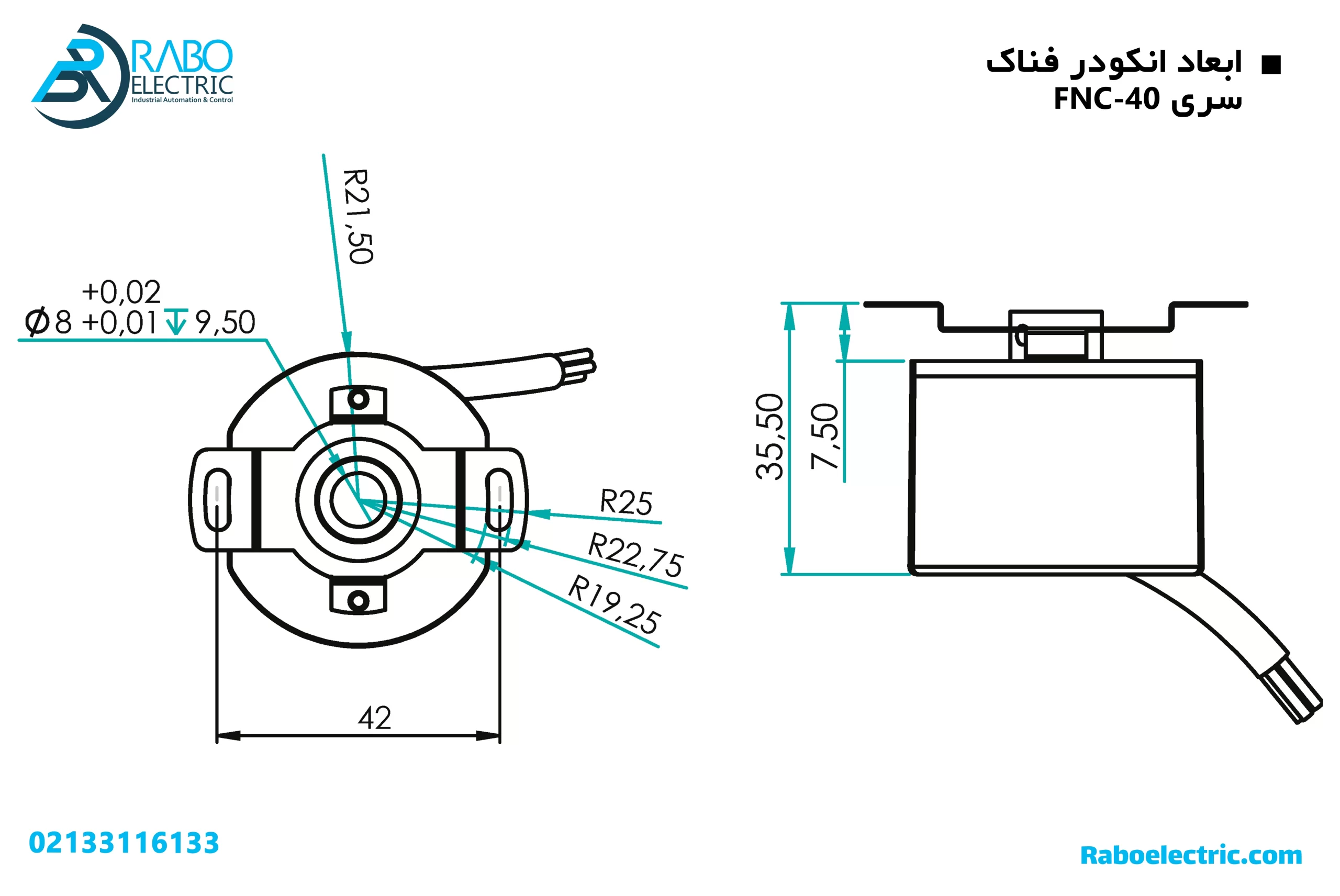 ابعاد انکودر 1024 پالس فناک FNC-40E-8330V-1024-R2