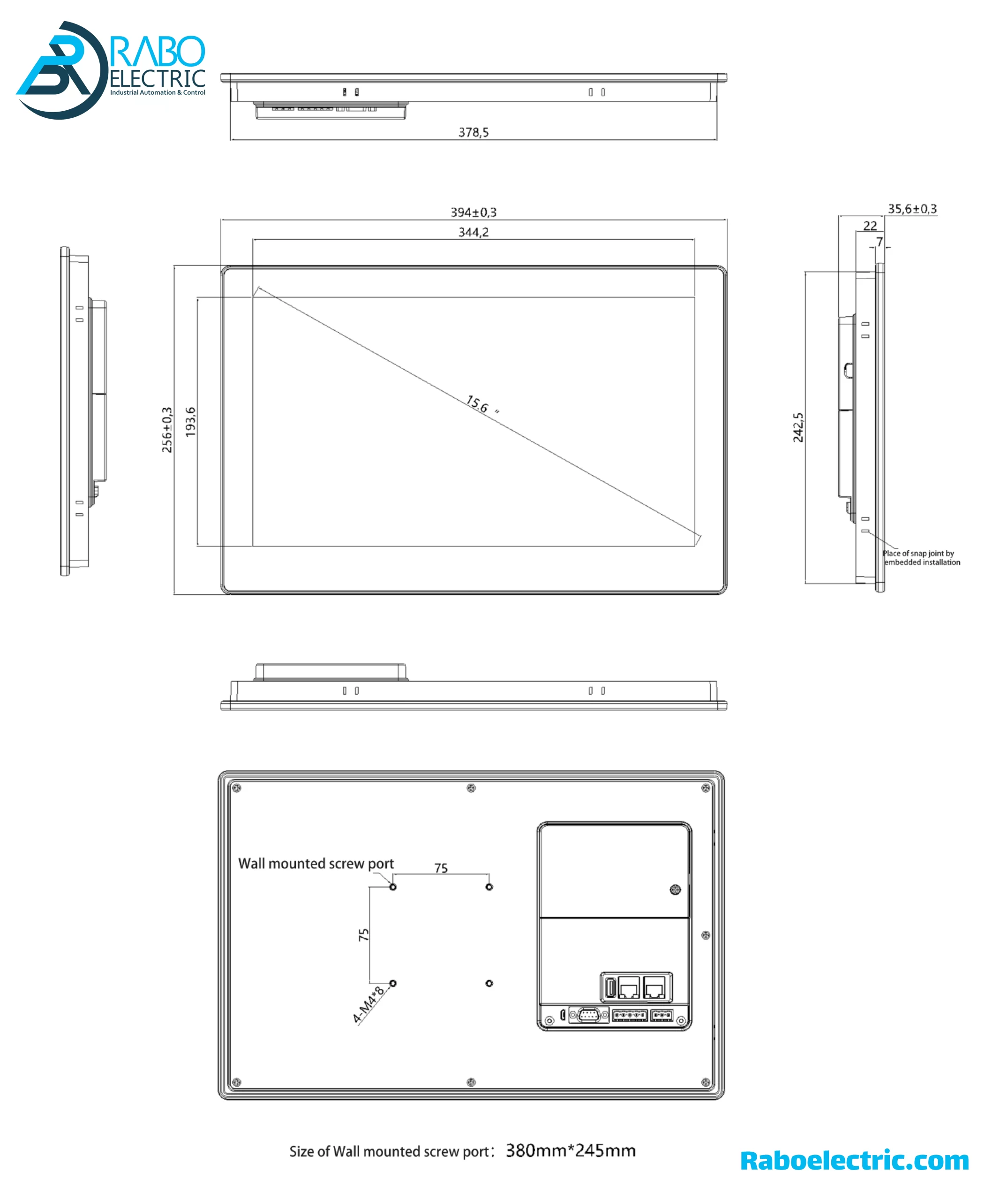 ابعاد HMI خازنی 15.6 اینچ FE6156H فلکسم