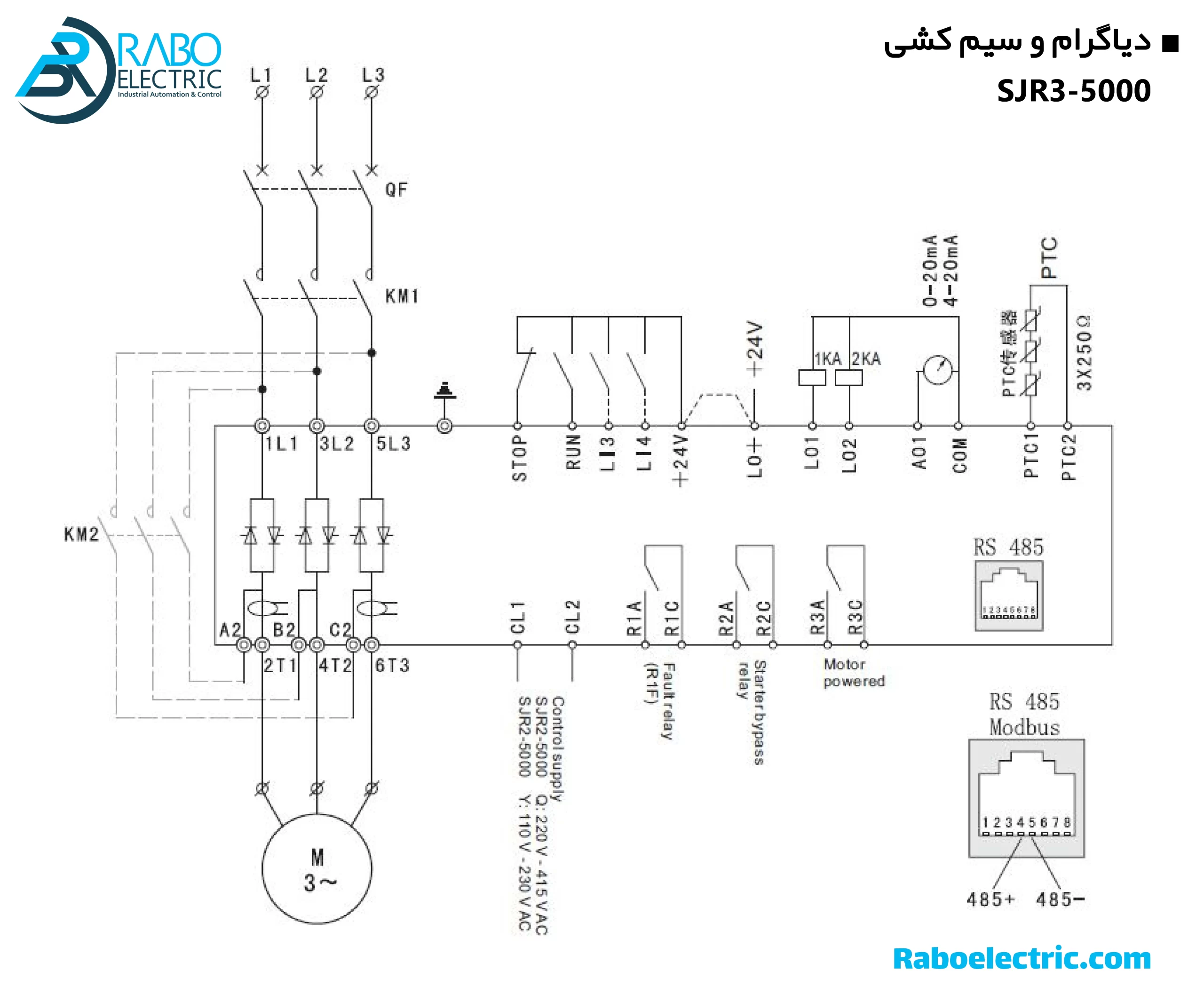 دیاگرام و سیم کشی سافت استارتر 200KW سانیو SJR3-5200