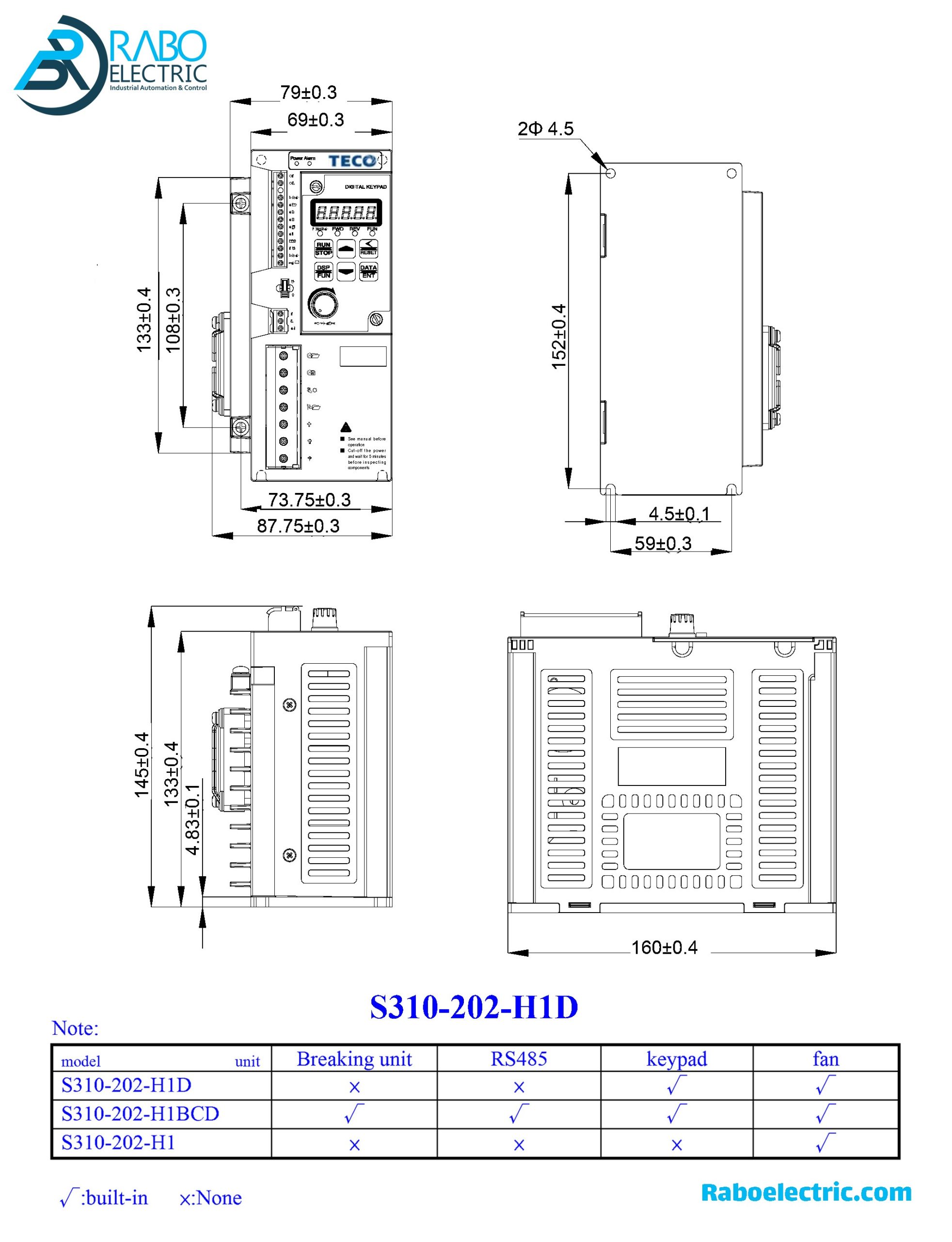 Teco Inverter S310 Series 202 H1D Fram Size 6