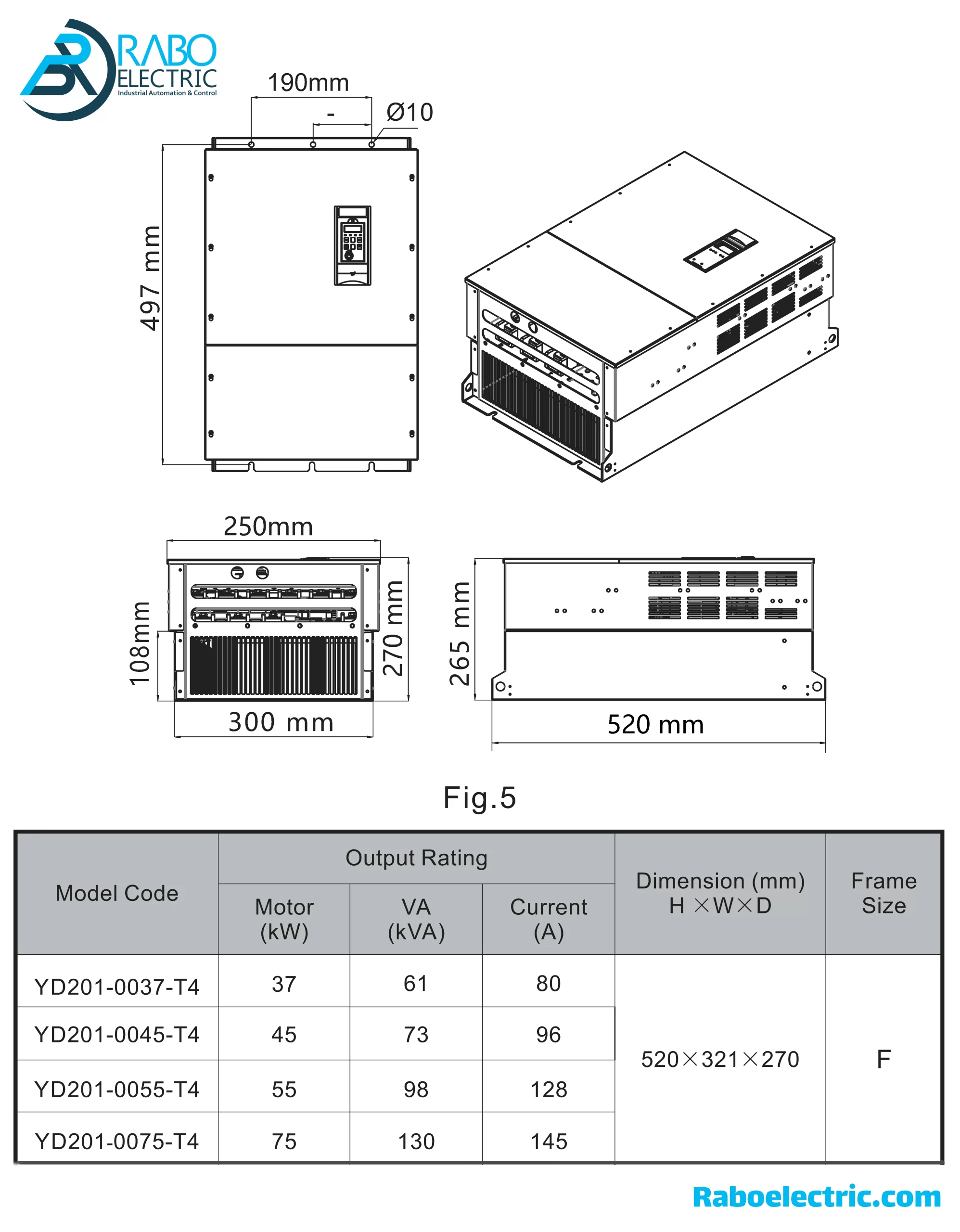 yolico inverter frame size YD201 series model YD201-0037-T4,YD201-0045-T4, YD201-0055-T4,YD201-0075-T4