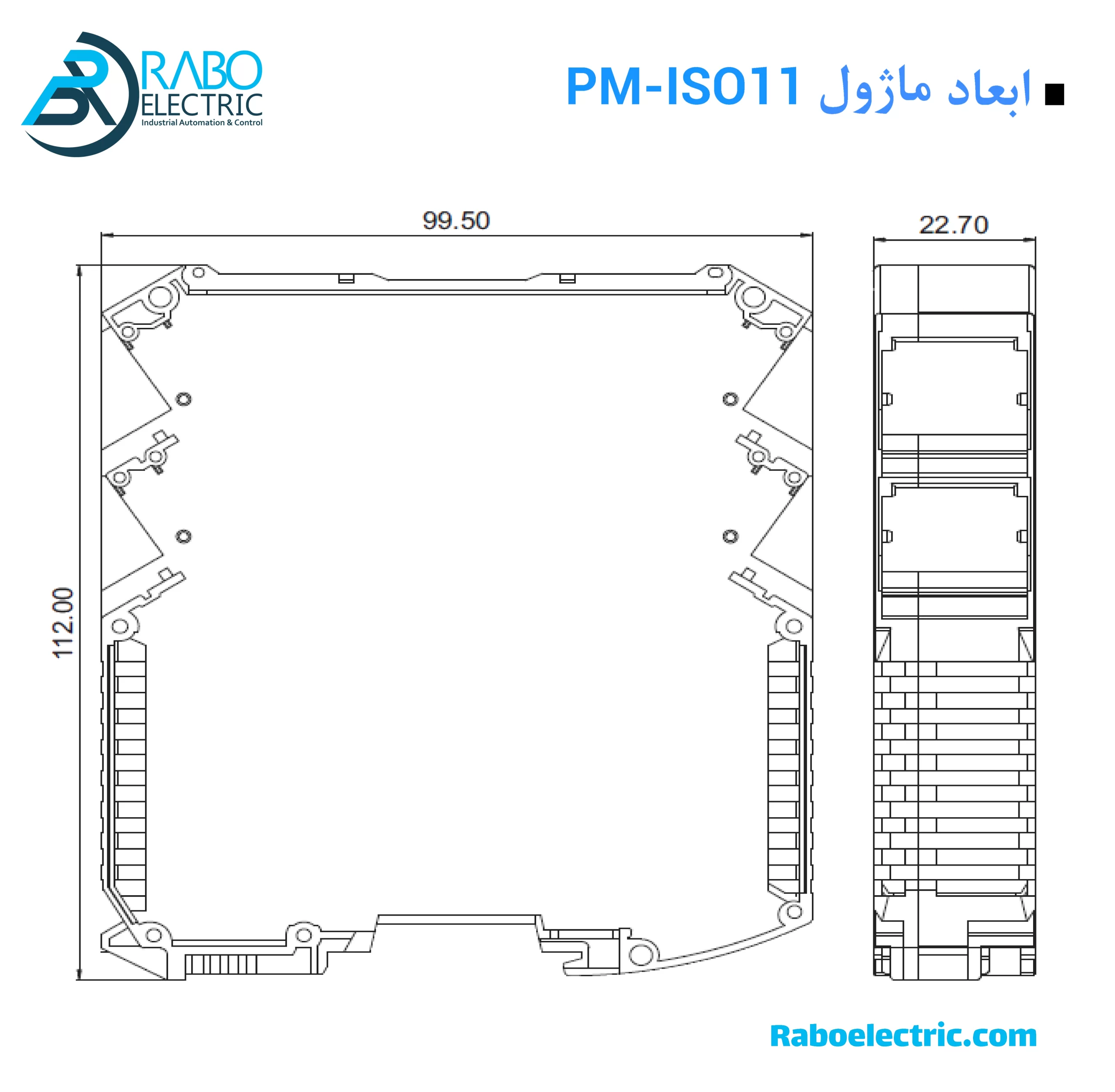 ابعاد سیگنال ایزولاتور PM-ISO11 پارس مگا