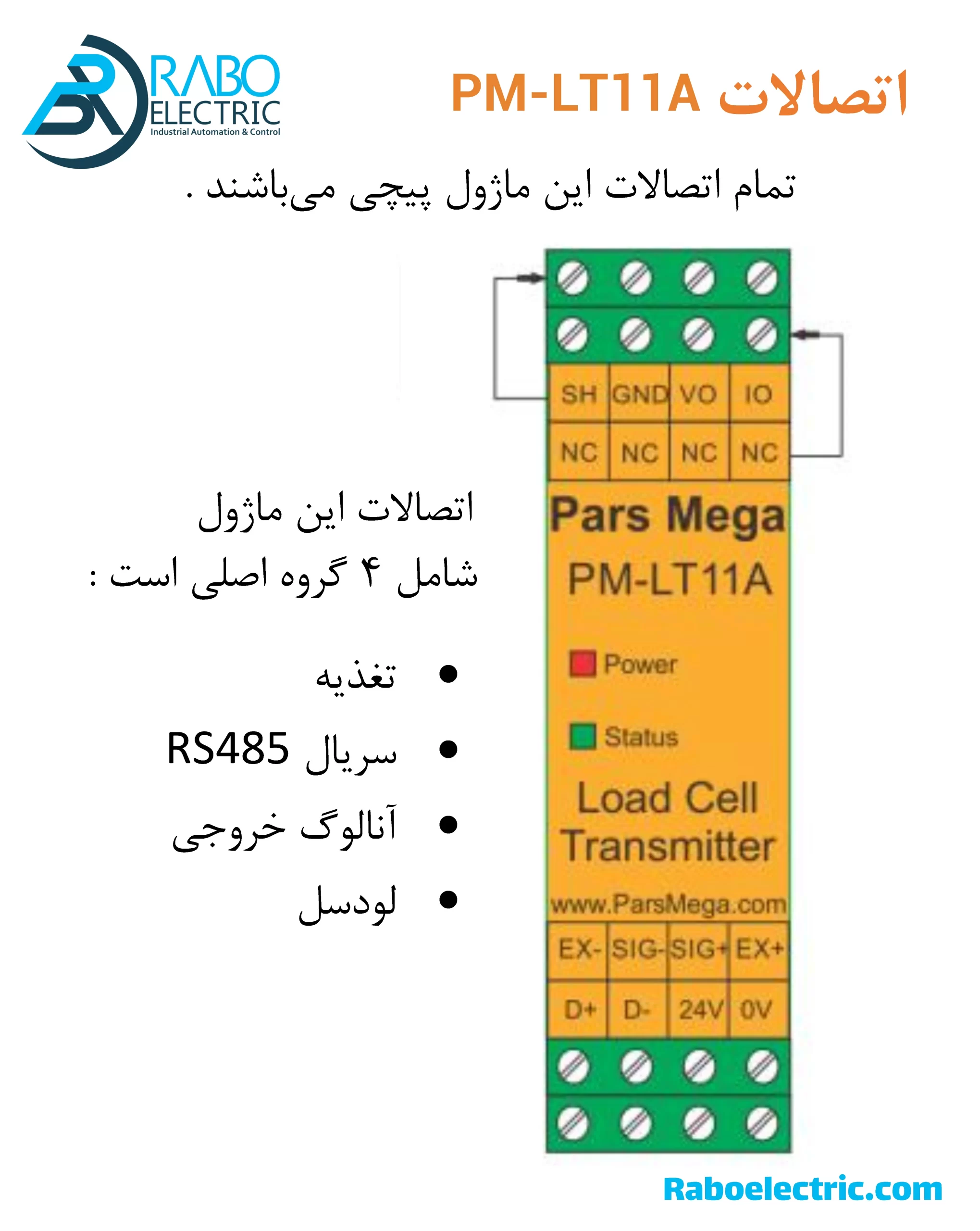 اتصالات فریم ترانسمیتر وزن PM-LT11A پارس مگا با خروجی آنالوگ ایزوله