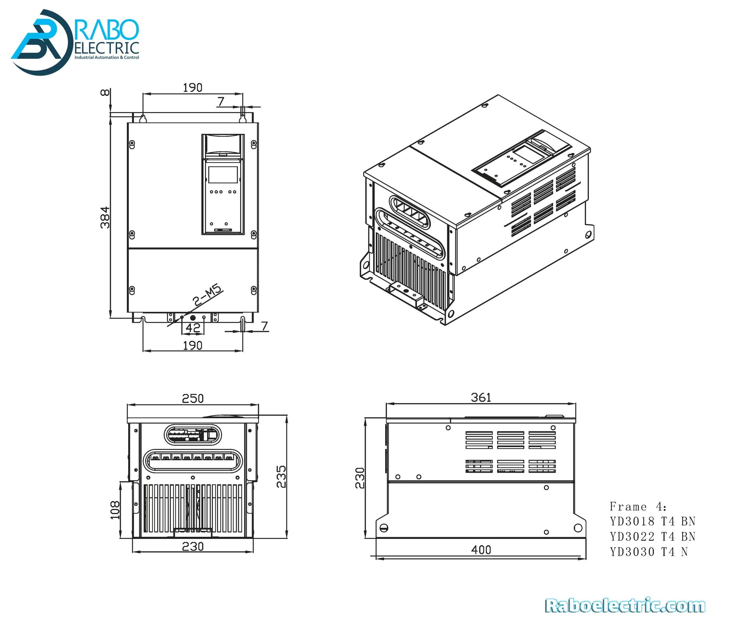 yolico inverter frame size model YD3018T4N YD3022T4N, YD3030T4N