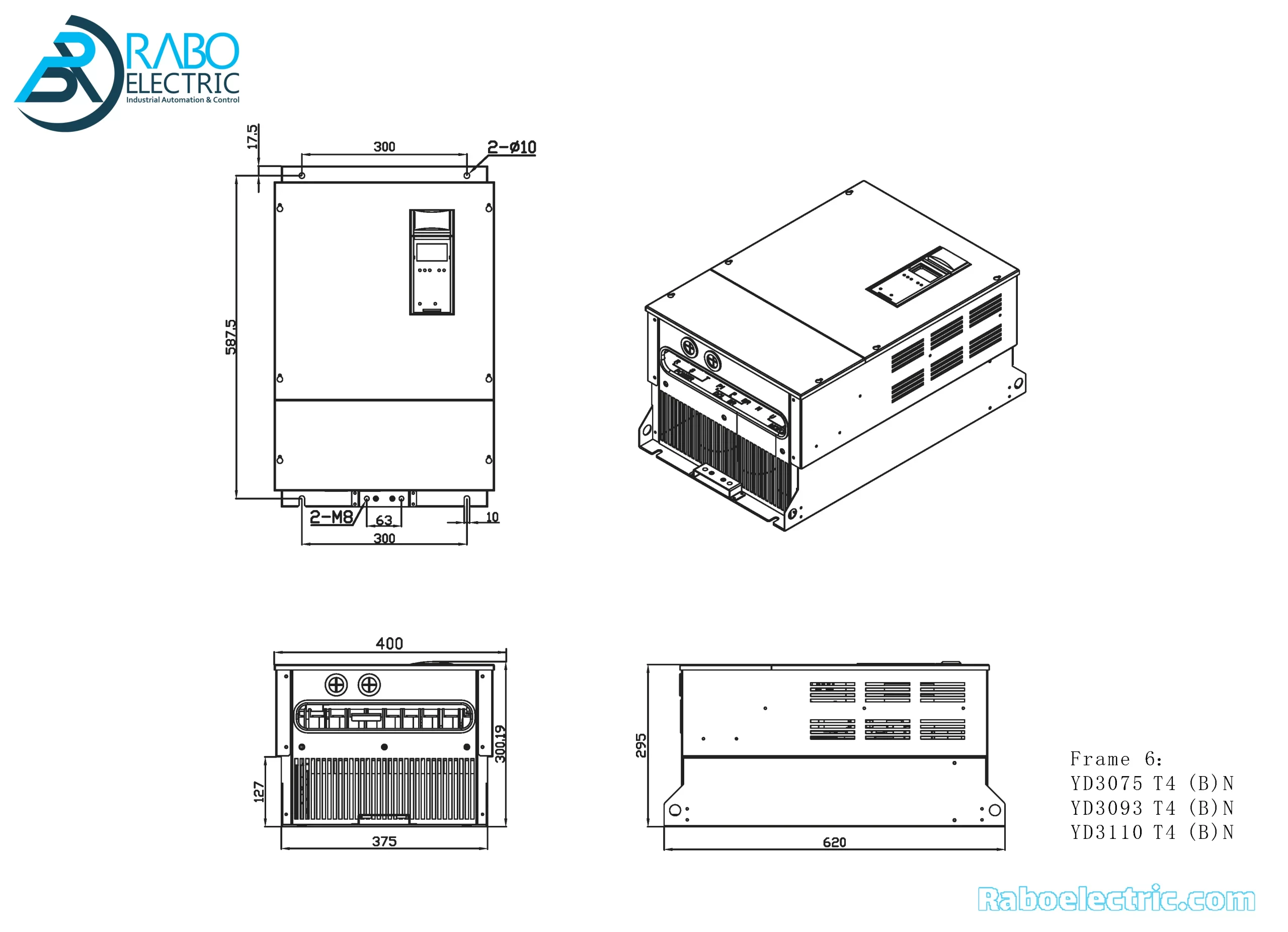 yolico inverter frame size model YD3075T4NB YD303934NB, YD3110T4NB 