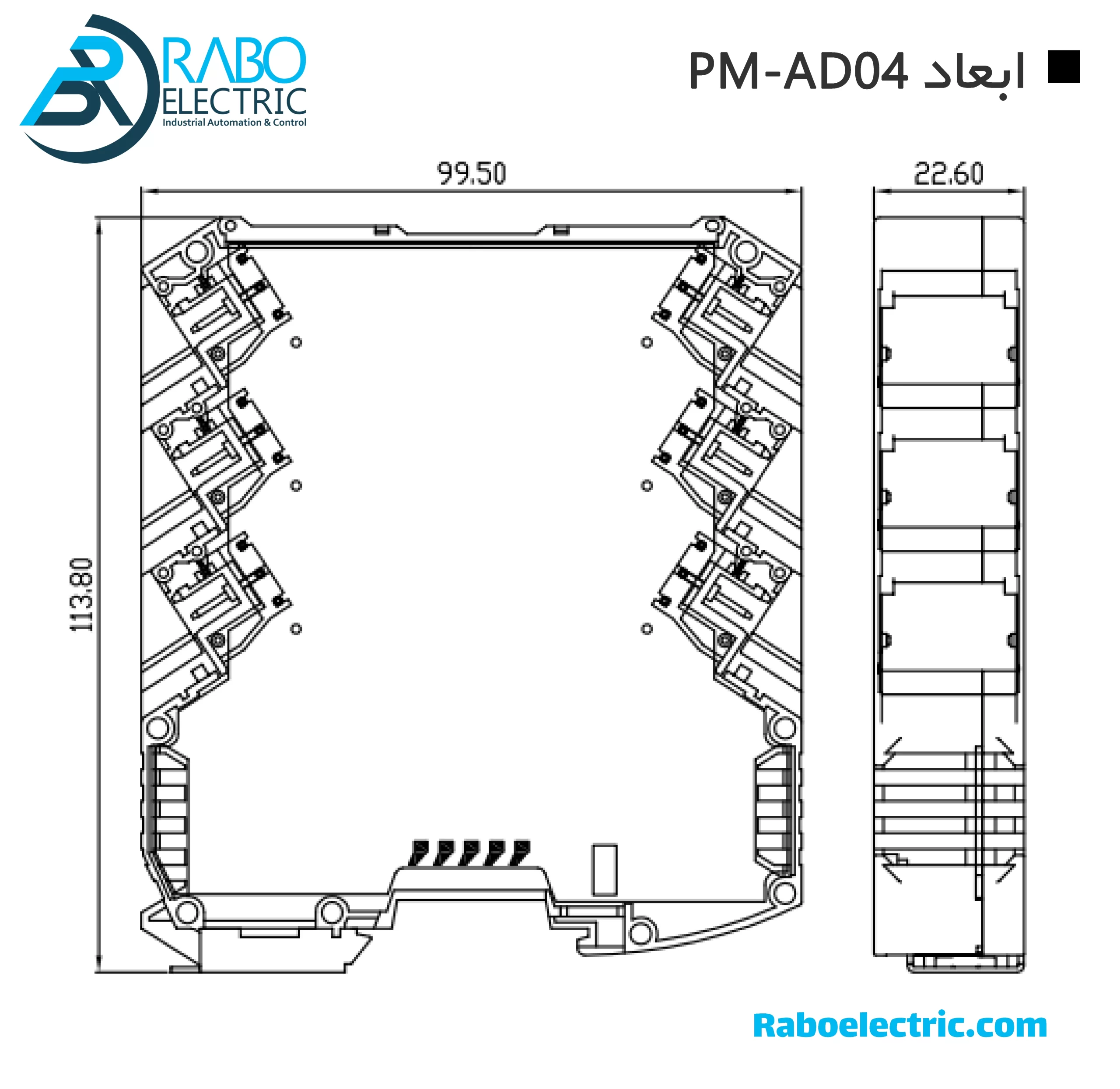 ابعاد ترانسمیتر آنالوگ PM-AD04 پارس مگا