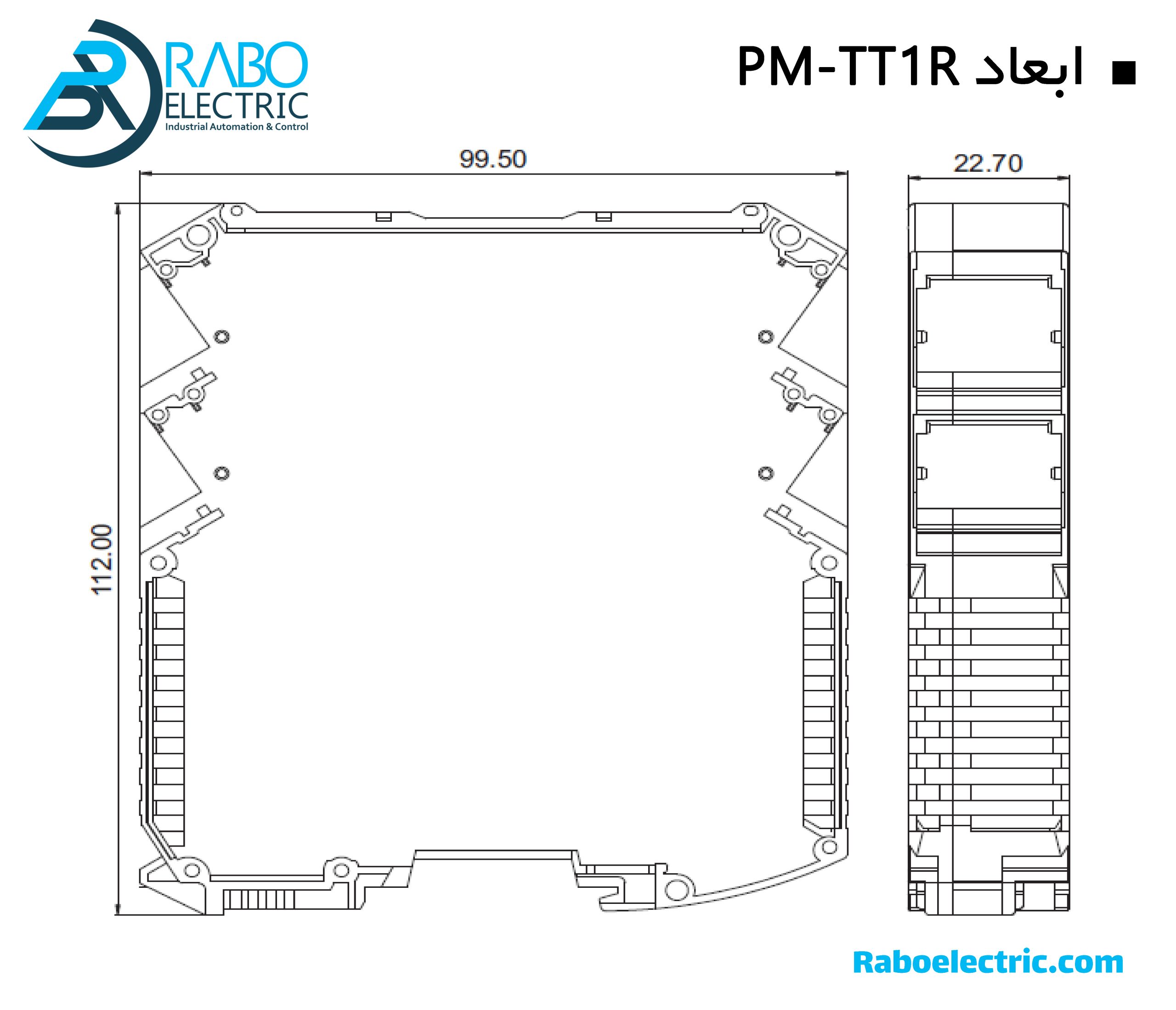 ابعاد ترانسمیتر دما PM-TT1R پارس مگا ورودی PT100