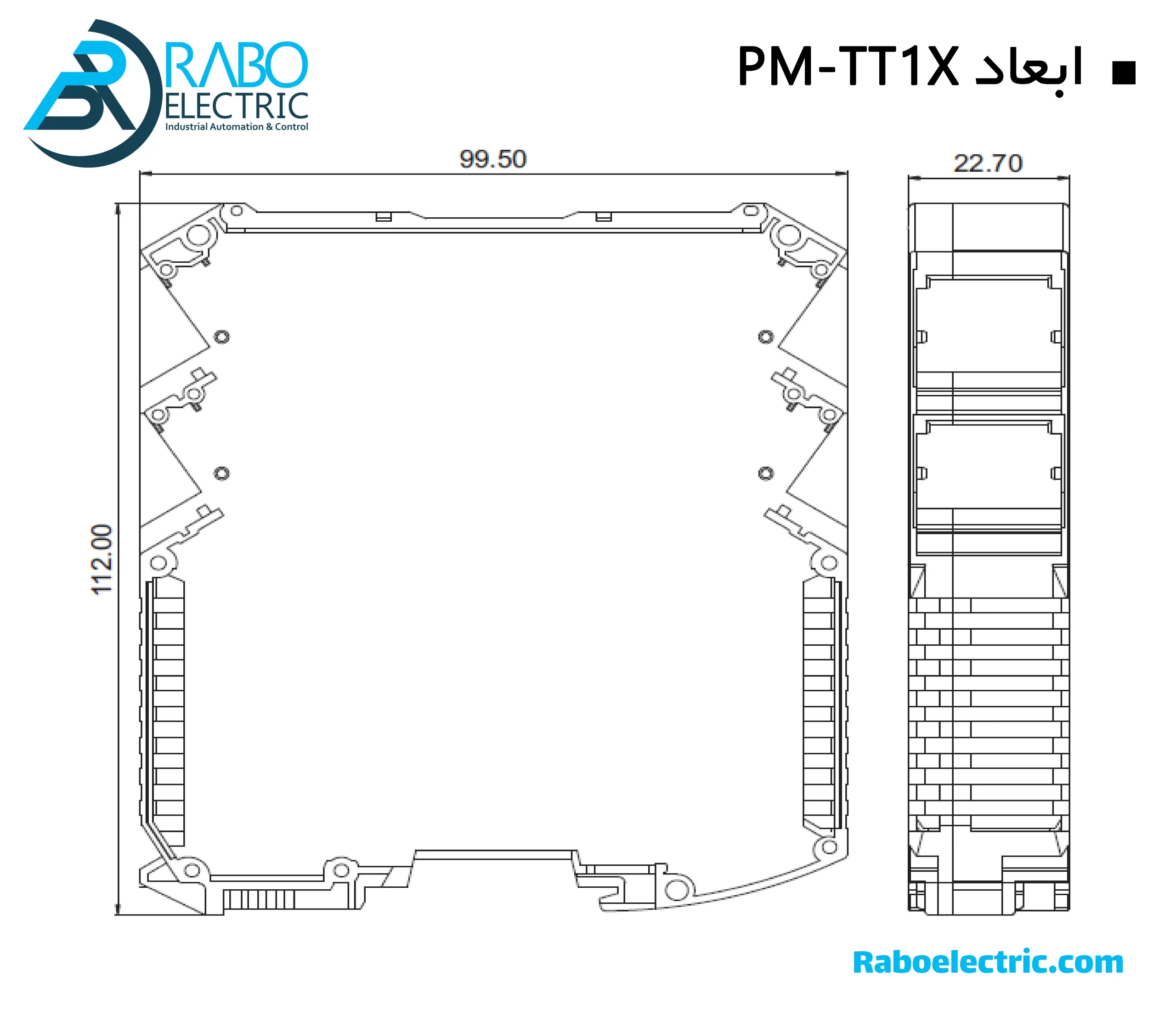 ابعاد ترانسمیتر دما PM-TT1X پارس مگا