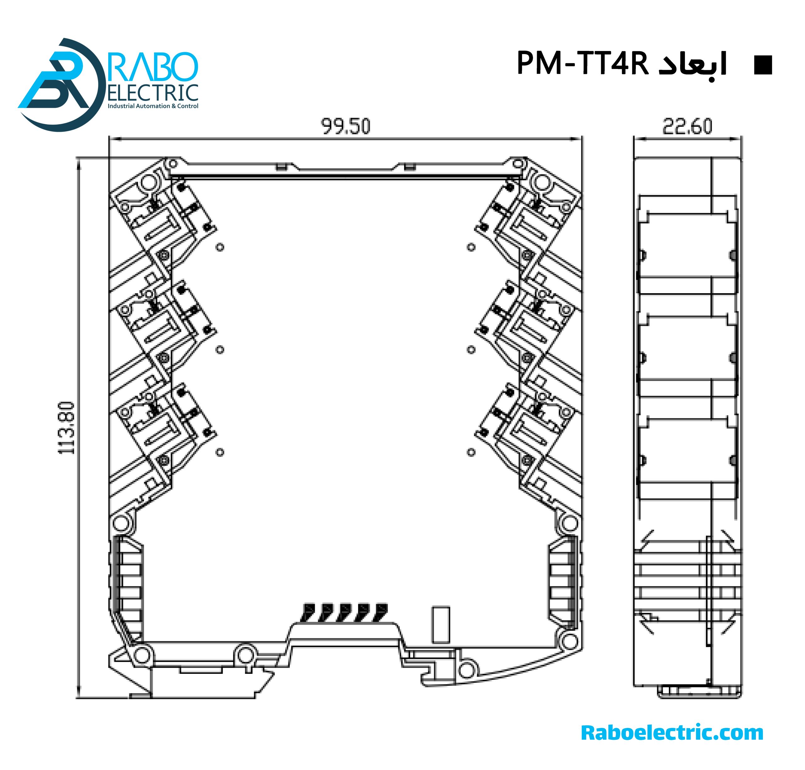 ایعاد ترانسمیتر دما PM-TT4R پارس مگا ورودی PT100