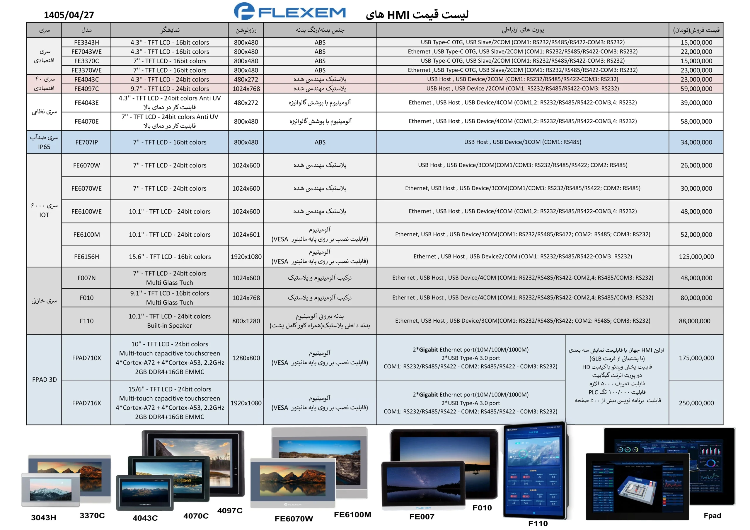 لیست قیمت نمایشگر فلکسم تیر 1405